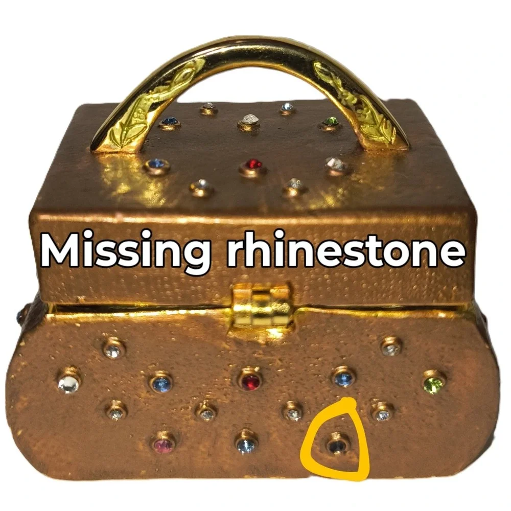Trinket‎ Rhinestone Purse Collectible, Gold-tone, 2 x 1.5 x 1.5